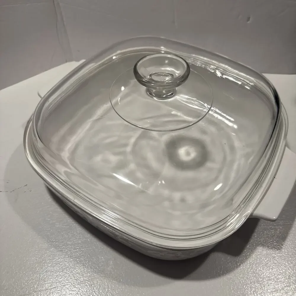 Vtg Corning Ware Pastel Bouquet 2.5 Liter Casserole, A-10-B w/Pyrex Lid A-12-C